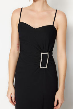 TRENDYOLMILLA Siyah Aksesuar Detayl? Dokuma Uzun S?k Abiye Elbise TPRSS20AE0321  фото 4