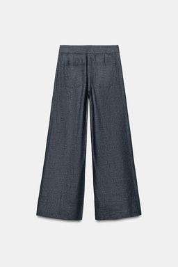 HIGH-WAIST WIDE-LEG LINEN BLEND TROUSERS - Zara фото 6