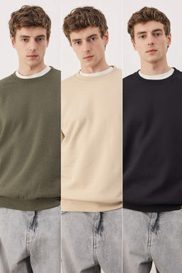 Siyah-Lacivert-Gri Melanj 3lu Paket Regular/Normal Kesim Basic Ici Polar Sweatshirt TMNAW26SW00006 - Trendyolmilla фото 15