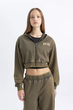 Толстовка на молнии из плотной ткани с эффектом потертости и крутым принтом - Defacto фото 6