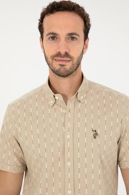 U. S. Polo Assn / Мужская рубашка светло-хаки с коротким рукавом - U.s. polo assn фото 2