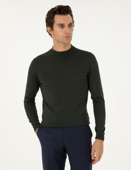 Haki Slim Fit Y_n Kar___ml_ _eyrek Bal_k__ Yaka Basic Triko Kazak