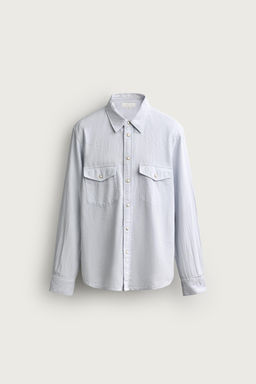 CAMISA WESTERN REGULAR FIT ALGOD?N - LINO / Azul cielo