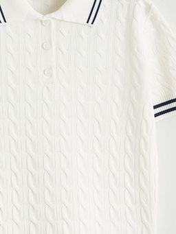 Polo Yaka Desenli K?z ?ocuk Triko Kazak