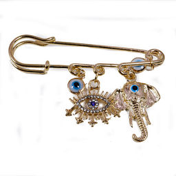 Булавка Глаз Фатимы Слоник и глазики 6х5см оберег от всех видов порчи и сглаза