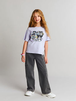 Bisiklet Yaka Kuromi Bask?l? K?z ?ocuk Ti??rt