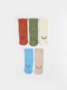 Bask?l? Erkek Bebek Soket ?orap 5li