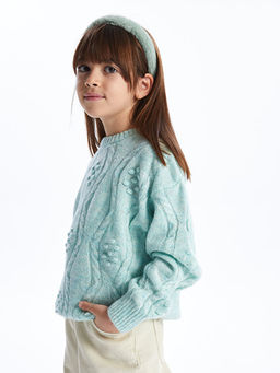 Bisiklet Yaka Kendinden Desenli Uzun Kollu K?z ?ocuk Triko Kazak