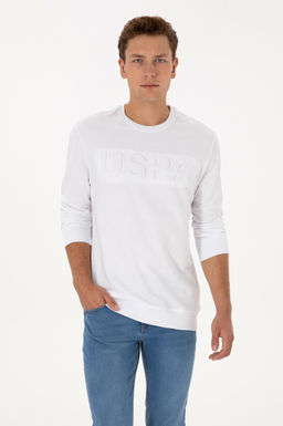 Erkek Beyaz Basic Sweatshirt