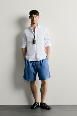 CAMISA REGULAR FIT ESTRUCTURA OXFORD / Blanco