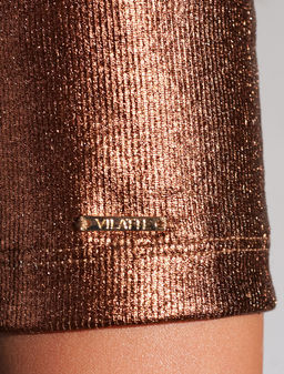 Футболка облегающая из хлопка в рубчик с U вырезом и матовым покрытием металлик - Vilatte фото 2