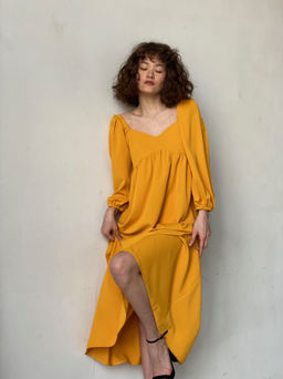 Платье-миди с пышными рукавами в цвете манго - Martichelli фото 37