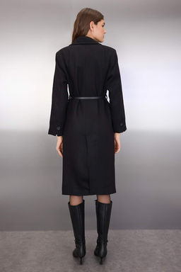 Siyah Deri Kemerli Diagonel Desenli Mono Kapama Regular Midi Kase Kaban TWOAW26KB00056 - Trendyolmilla фото 5