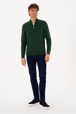Erkek Slim Fit Yar_m Fermuarl_ Koyu Ye_il Basic Kazak - U.s. polo assn фото 4