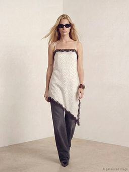 Kare Yaka Dantel Detayl? Puantiyeli Bluz