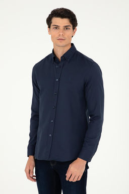 Мужская темно-синяя базовая рубашка с длинным рукавом Неожиданная скидка в корзине