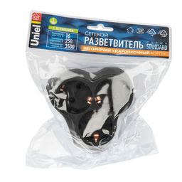 S-GES3-16F BLACK Разветвитель сетевой, с/з. 3 гнезда. 16А, 3500Вт. Черный. ТМ Uniel