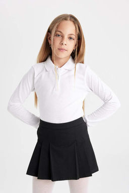 Облегающая школьная футболка из двух предметов из пике с воротником-поло для девочек - Defacto фото 2