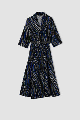 Платье миди с воротником-рубашкой и узором до половины рукава - Defacto фото 8