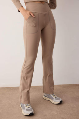 Siyah Soft F?rcal? Kumas Kruvaze Bel ve Cep Detayl? Ispanyol Paca Yoga Orme Spor Tayt THMAW26TY00000 - Trendyolmilla фото 7