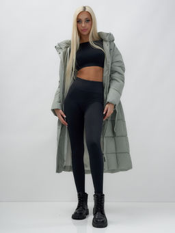 Пальто утепленное стеганное зимнее с капюшоном женское зеленого цвета 9609Z - Mtforce фото 8