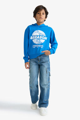 Kap__onlu Bask_l_ Sweatshirt Erkek _ocuk - Defacto фото 2