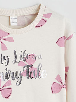 Bisiklet Yaka Fiyonk Bask?l? K?z ?ocuk Ti??rt