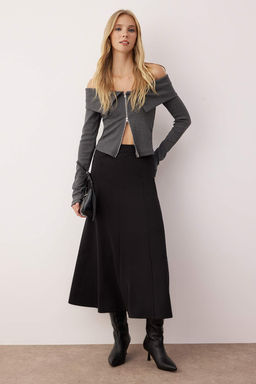 Trendyolmilla Siyah Klos Maxi Esnek Orme Etek TWOSS24ET00156