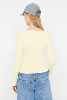 Teen Siyah Fitted/Vucuda Oturan V Yaka Orme Bluz TWOAW26BZ00175 - Trendyolmilla фото 13