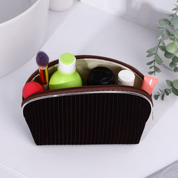 Косметичка на молнии женская, с подкладкой, вельветовая, коричневая