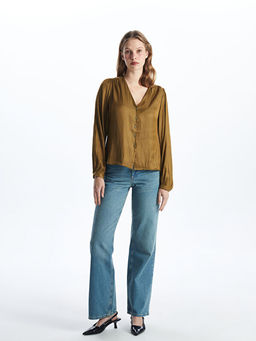 V Yaka Saten Kad?n Bluz