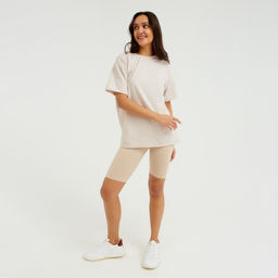 Футболка женская MINAKU OVERSIZE FIT, бежевый меланж, размер 42