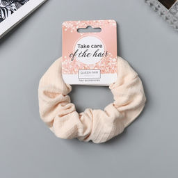 Цена за 3 шт. Резинка для волос QF «Орбита», классик текстура клетка, 10 см, бежевая