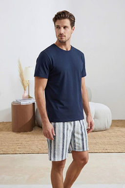 Indigo Regular Kesim _izgili Pamuklu _rme Pijama Tak_m_ TMNSS26PT00032