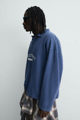 EMBROIDERED TEXTURED RUGBY POLO SHIRT - Zara фото 14