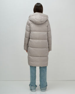 Пальто зимнее утепленное с капюшоном женское бежевого цвета 7618B