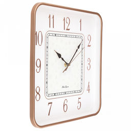 Часы настенные "Зимний ритм" 35х35х5см, мягкий ход, циферблат "Снежинки" белый/перламутровый; цифры арабские, золотой; корпус пластик, золотой/белый; в коробке (Китай)