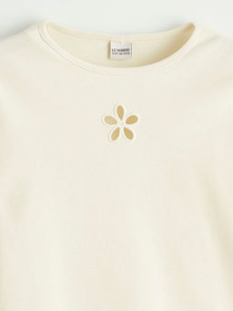 Bisiklet Yaka ?i?ek Detayl? K?z ?ocuk Ti??rt