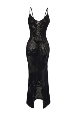 Siyah Triko Maxi S?rt Dekolteli Plaj Elbise TBESS26EL00021 - Trendyolmilla фото 3