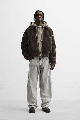 CONTRAST FAUX SHEARLING JACKET - Zara фото 17