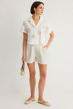 TRENDYOLMILLA Beyaz Nak?sl? Brode Kumas Regular Normal Kal?p Dokuma Crop Gomlek TWOSS25GO00087 фото 8