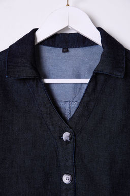 TRENDYOLMILLA Koyu Mavi %100 Tencel V Yaka Denim Gomlek TWOSS25GO00001  фото 7