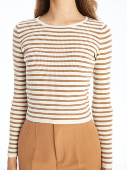 Bisiklet Yaka ?izgili Uzun Kollu Kad?n Triko Kazak