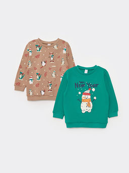 Bisiklet Yaka Uzun Kollu Y?lba?? Temal? Erkek Bebek Sweatshirt 2li