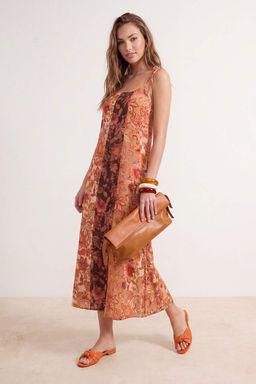 _ok Renkli _al Desen Boho/Boho Chic A-Kesim Havuz Yaka Kolsuz Dokulu _rme Elbise TWOSS26EL00485