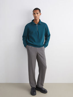 Fermuarl? Dik Yaka Erkek Kal?n Sweatshirt