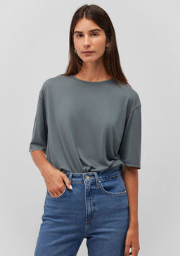 Gri Modal Basic Tisort - Mavi фото 2