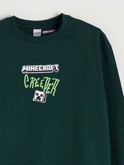 Bisiklet Yaka Minecraft Bask?l? Erkek ?ocuk Sweatshirt