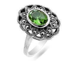 Кольцо из серебра султанит, марказит, SL-AGA793