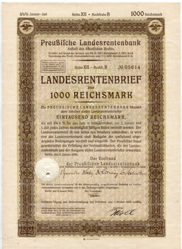 Облигация 4,5% 1000 рейхсмарок 1940 года Германия
